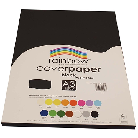 A3 Rainbow Coverpaper Black125gsm Pk100